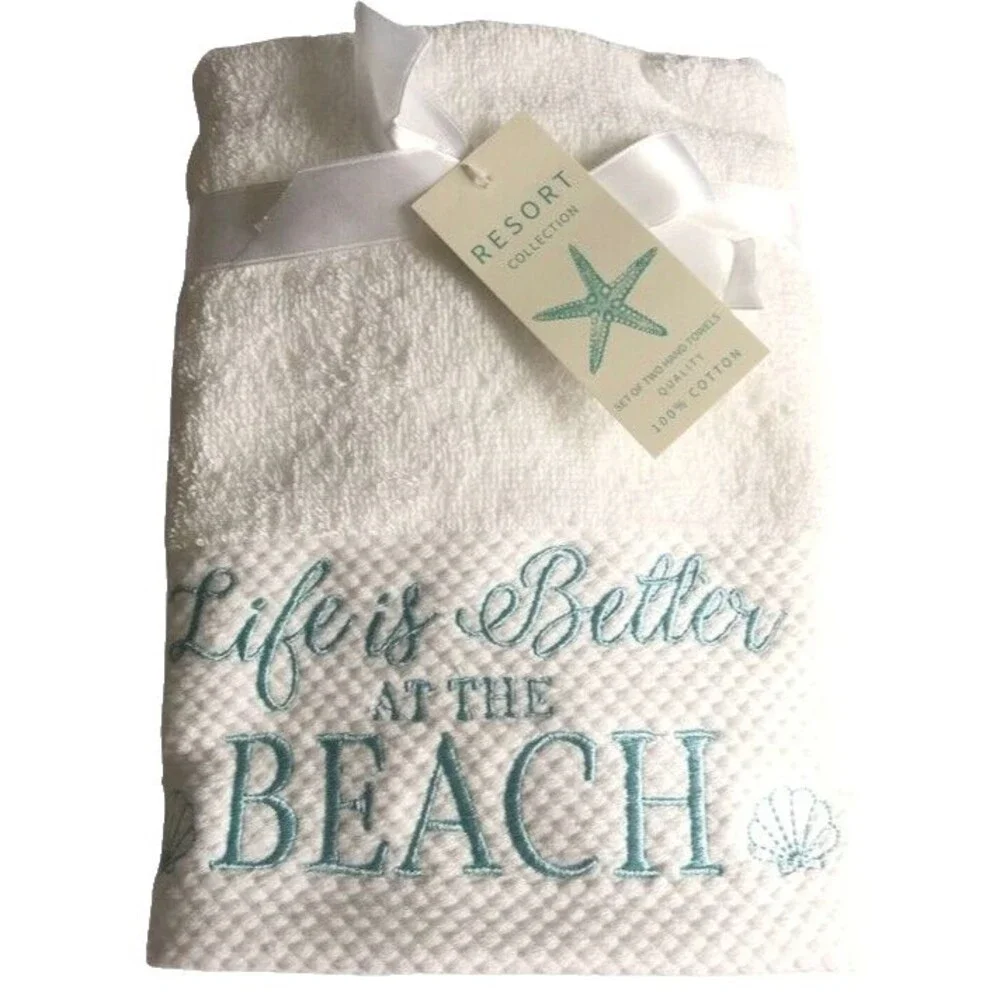 Life Is Better at the Beach Hand Towels Embroidered Resort Collection Set of 2